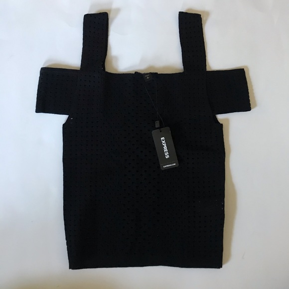 Express Eyelet Mixes Mesh Cold Shoulder Crop Top - Picture 2 of 8